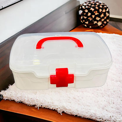 12980 3 Compartment Medical Box 1 Piece Indoor Outdoor Medical Utility Medicine Storage Box Detachable Tray Medical Box Multi Purpose Regular Medicine First Aid Box With Handle Transparent Lid  Color Box