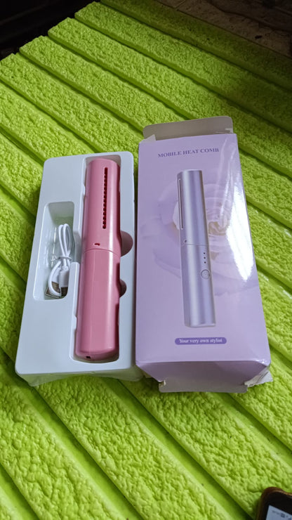 13072 Rechargeable Mini Hair Straightener Travel Portable Usb Charging Cordless Hair Straightener Bursh Three Temperature Adjustments Flat Iron Comb (1 Pc)