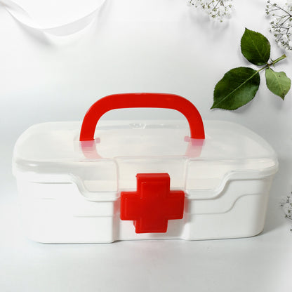 12734 Medical Box 1 Piece Indoor Outdoor Medical Utility Medicine Storage Box Detachable Tray Medical Box Multi Purpose Regular Medicine First Aid Box With Handle  Transparent Lid